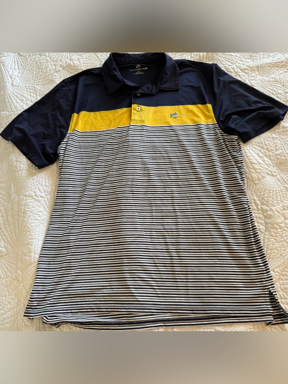 Southern Tide Men’s Navy, Yellow & White Striped Polo